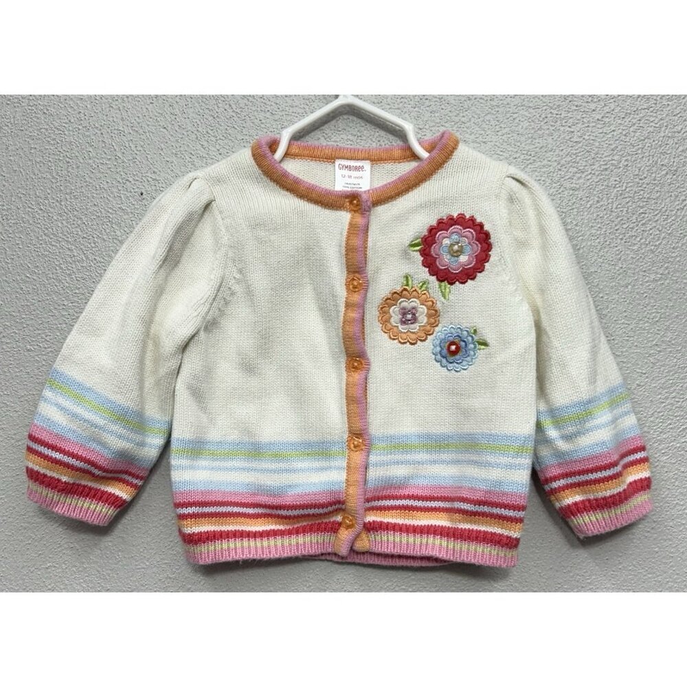 Vintage Y2K GYMBOREE Baby Girls 12-18M Floral Embroidered Knit Sweater Cardigan
